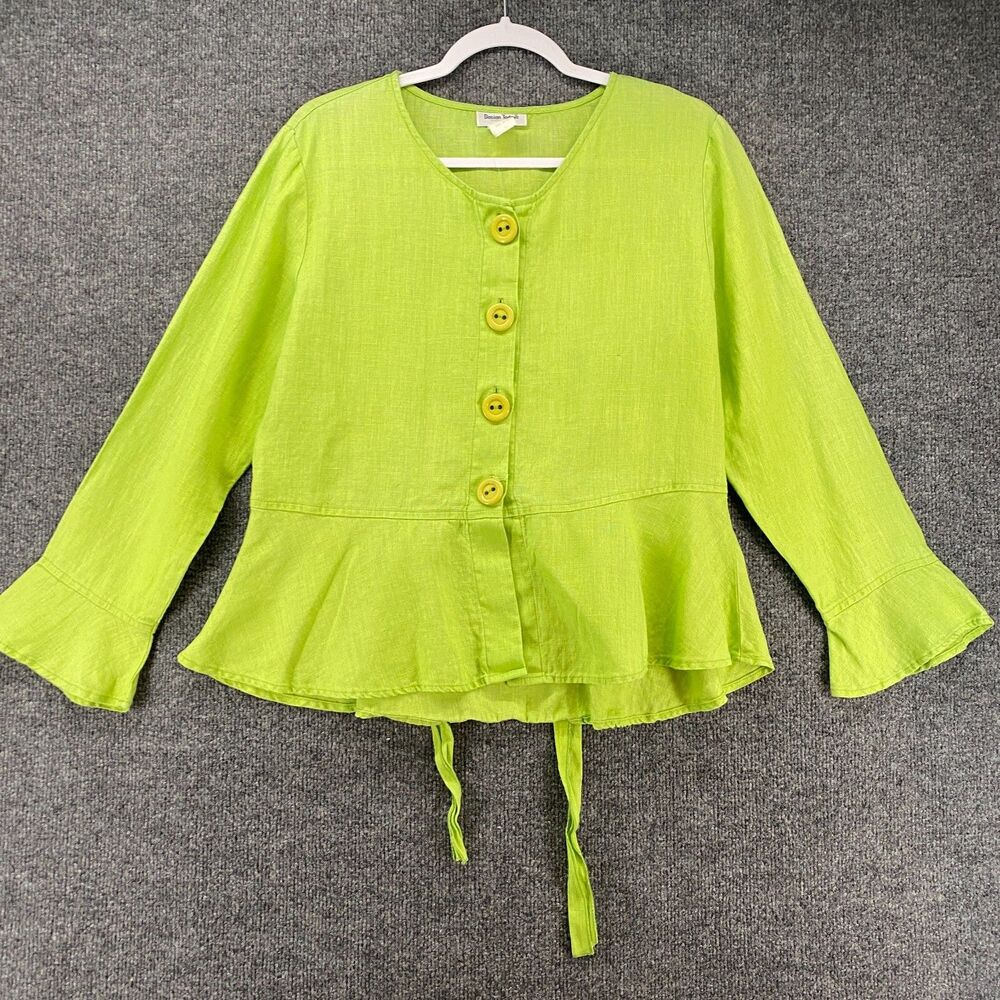 Design Todays Top Womens S Linen‎ Green Button Up Back Tie Coastal Resort Hippie